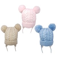 KIDS6254: Baby Cable Knit Double Pom Hat (6-18 Months)